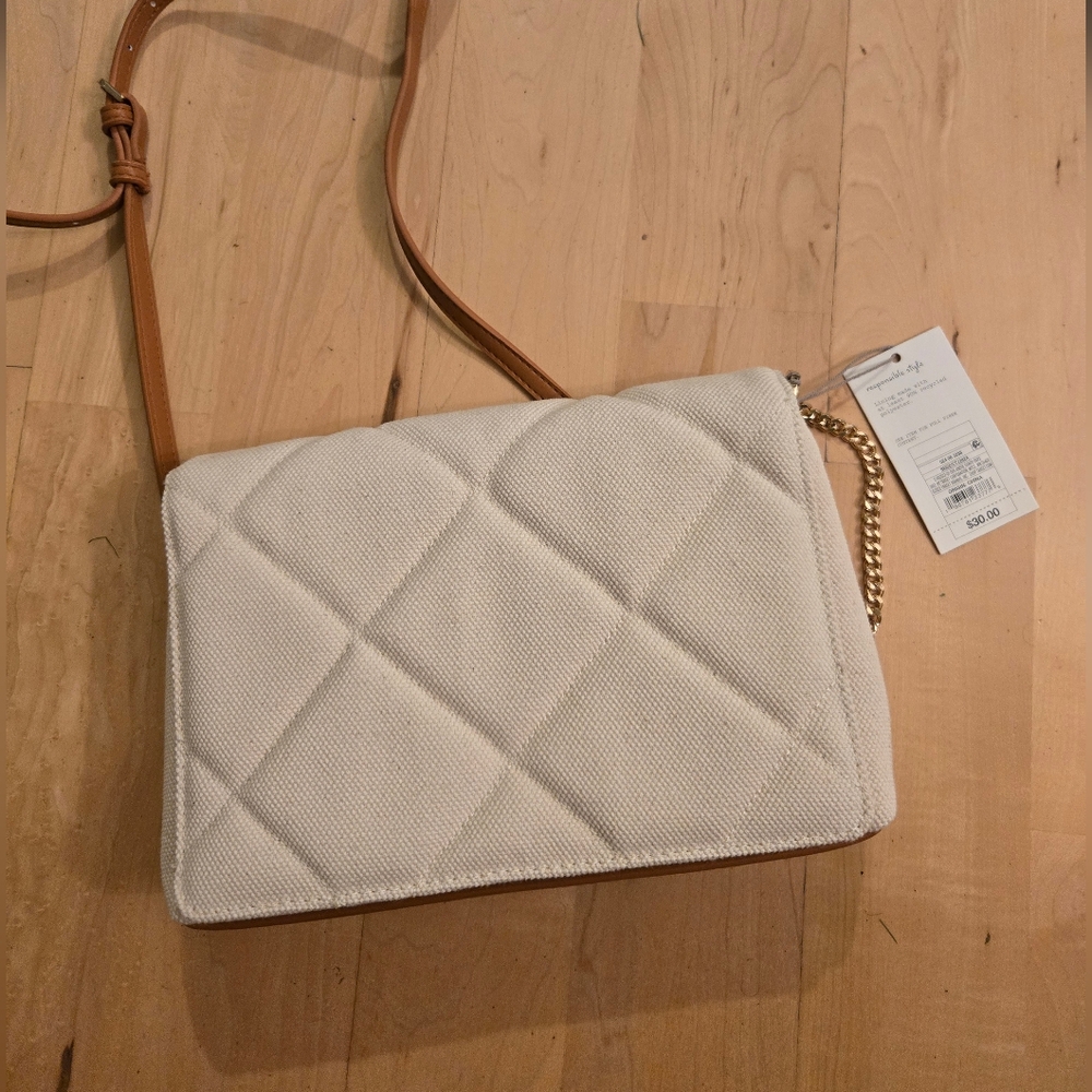 a new day Cream and Tan Quilted Crossbody Bag